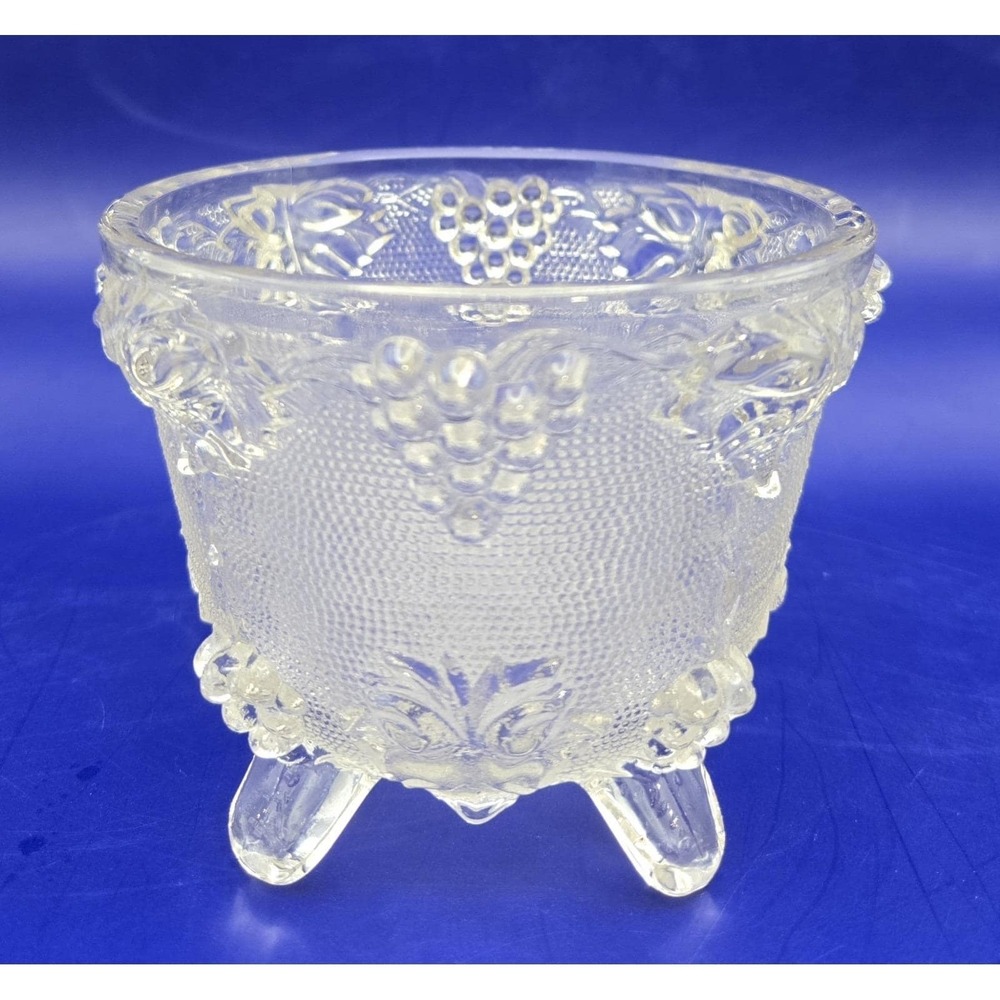 Footed Candy Dish Jeannette Glass Frosted Raised Grape/Vine Pattern 1950 (B #21)